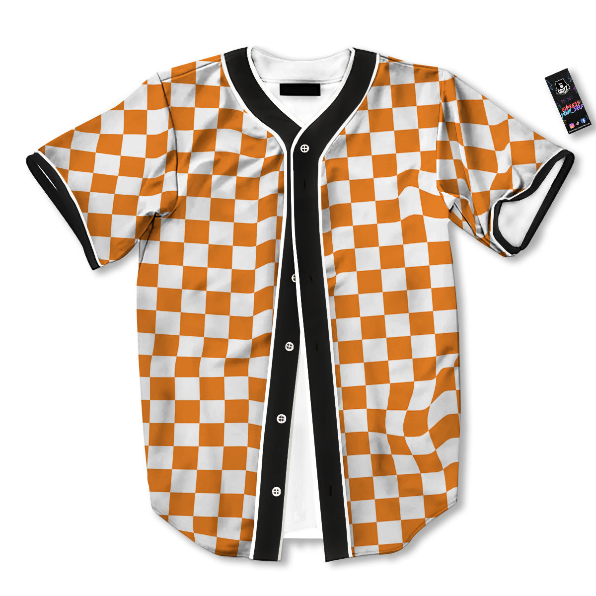 Checkered White And Orange Print Pattern Baseball Jersey-grizzshop