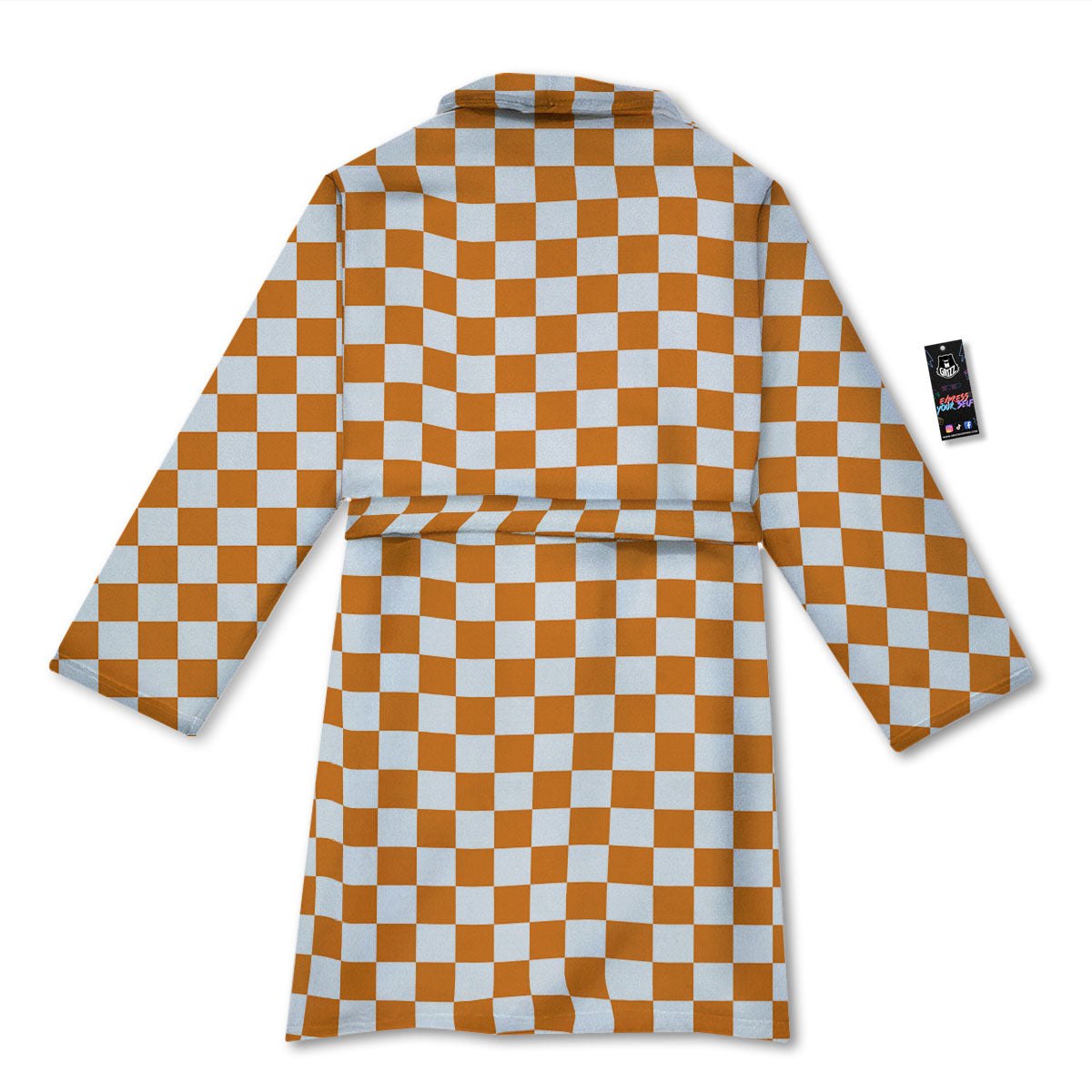 Checkered White And Orange Print Pattern Bathrobe-grizzshop