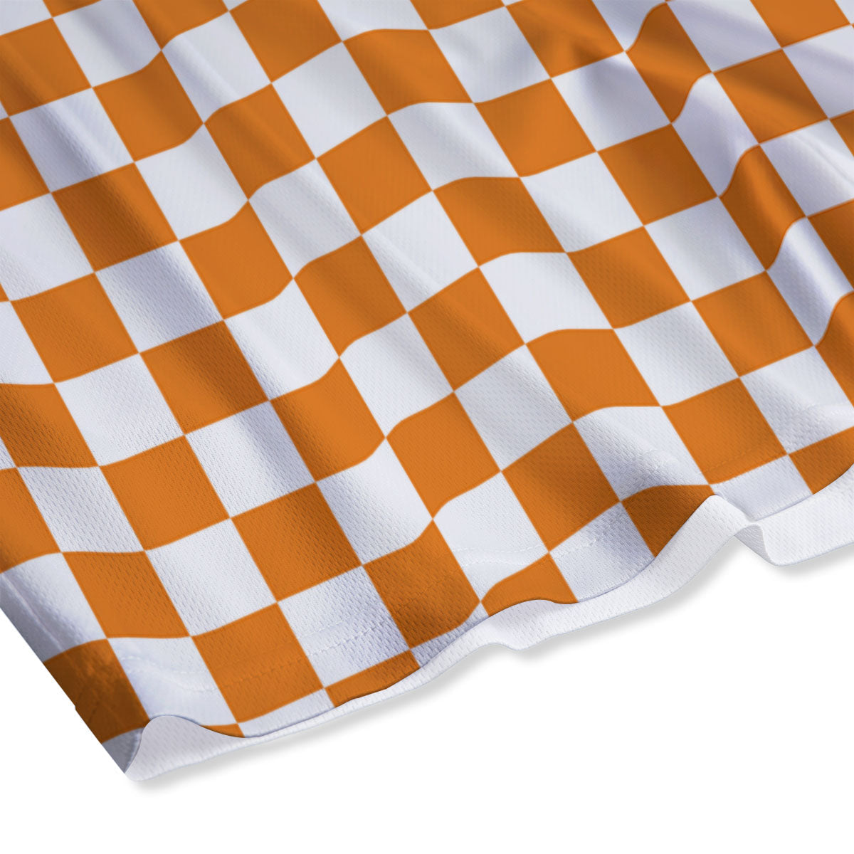 Checkered White And Orange Print Pattern Mesh Shorts