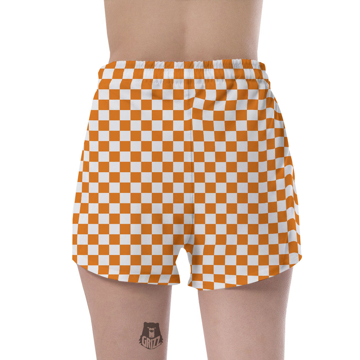 Checkered White And Orange Print Pattern Women's Shorts-grizzshop
