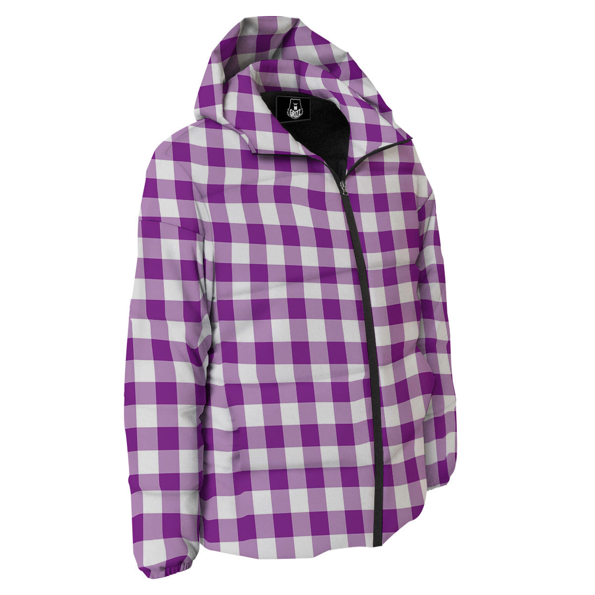 Checkered White And Purple Print Pattern Down Jacket-grizzshop