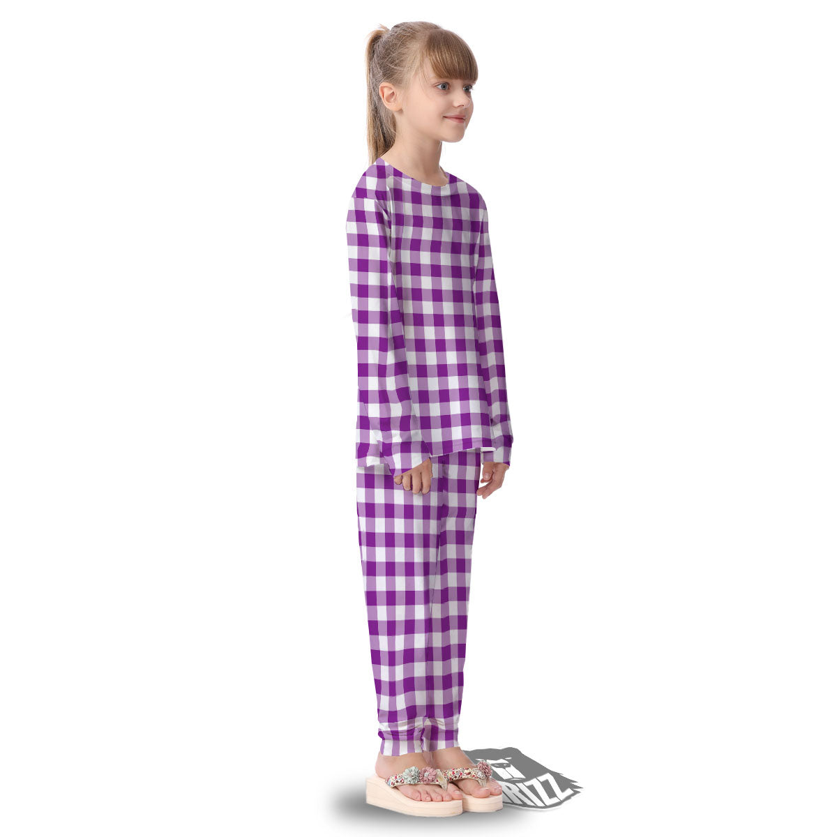 Checkered White And Purple Print Pattern Kid's Pajamas-grizzshop