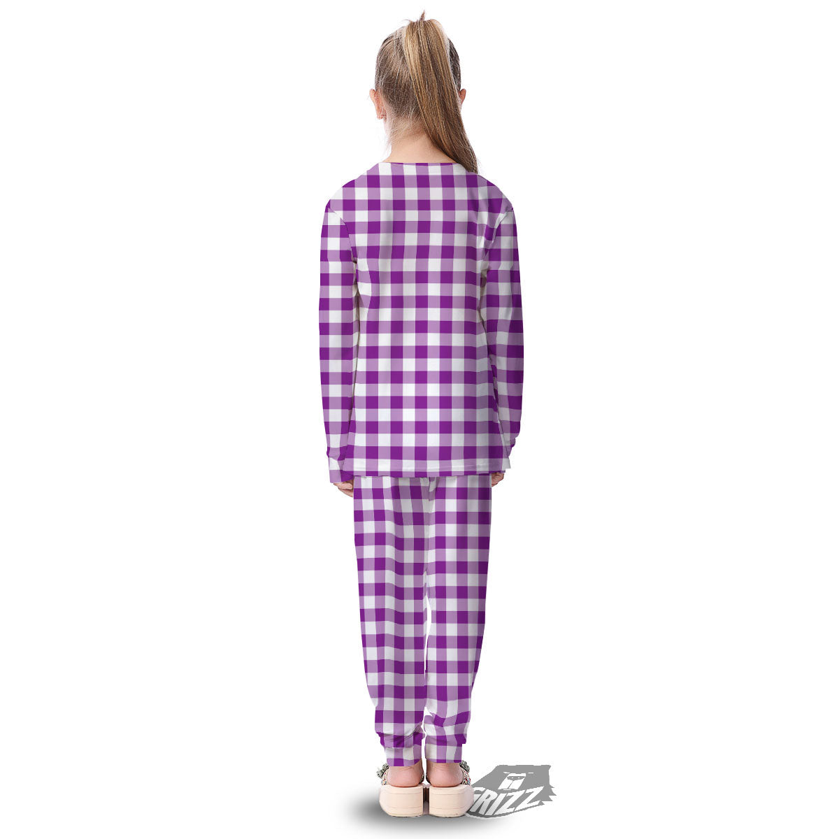 Checkered White And Purple Print Pattern Kid's Pajamas-grizzshop