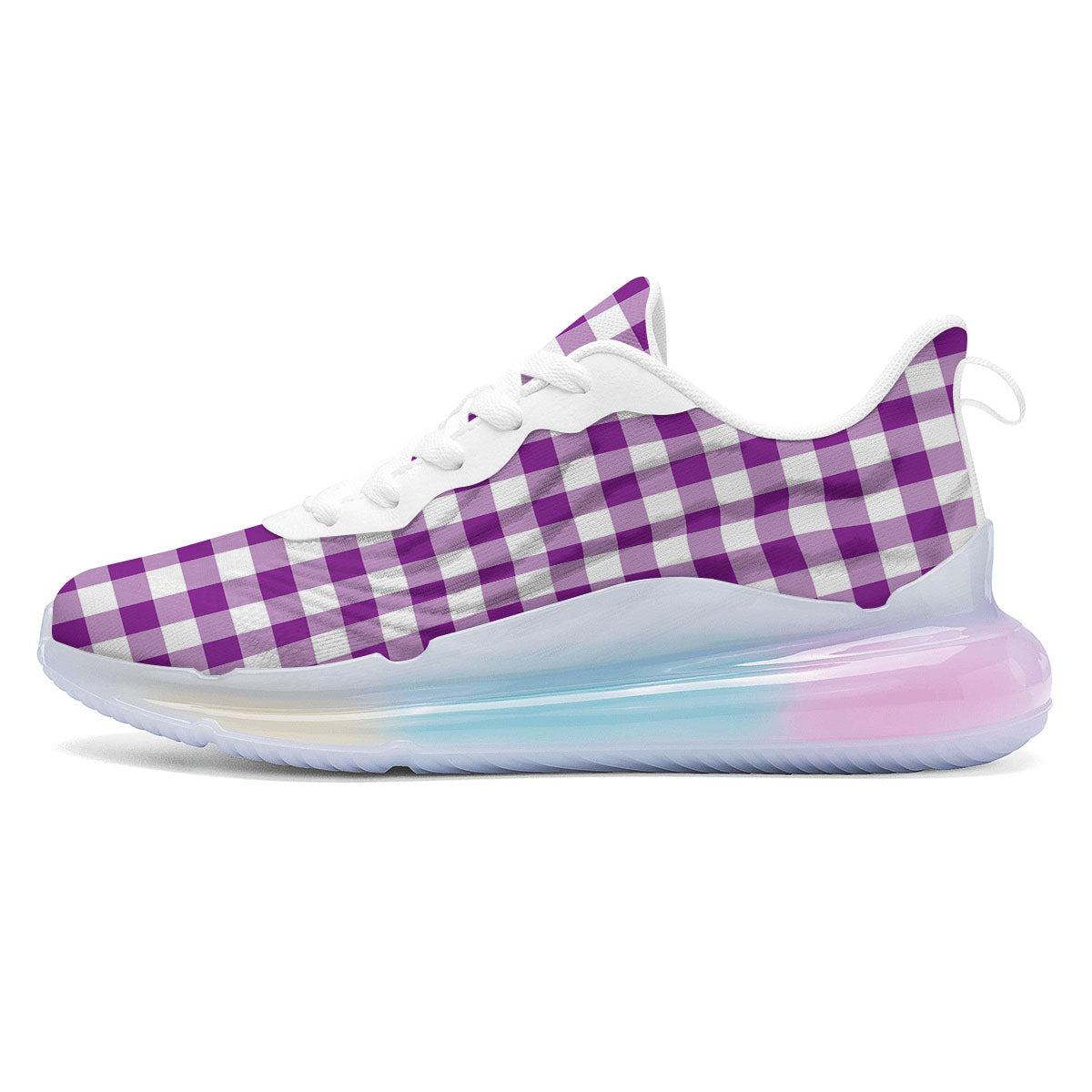 Checkered White And Purple Print Pattern Running Sneakers-grizzshop