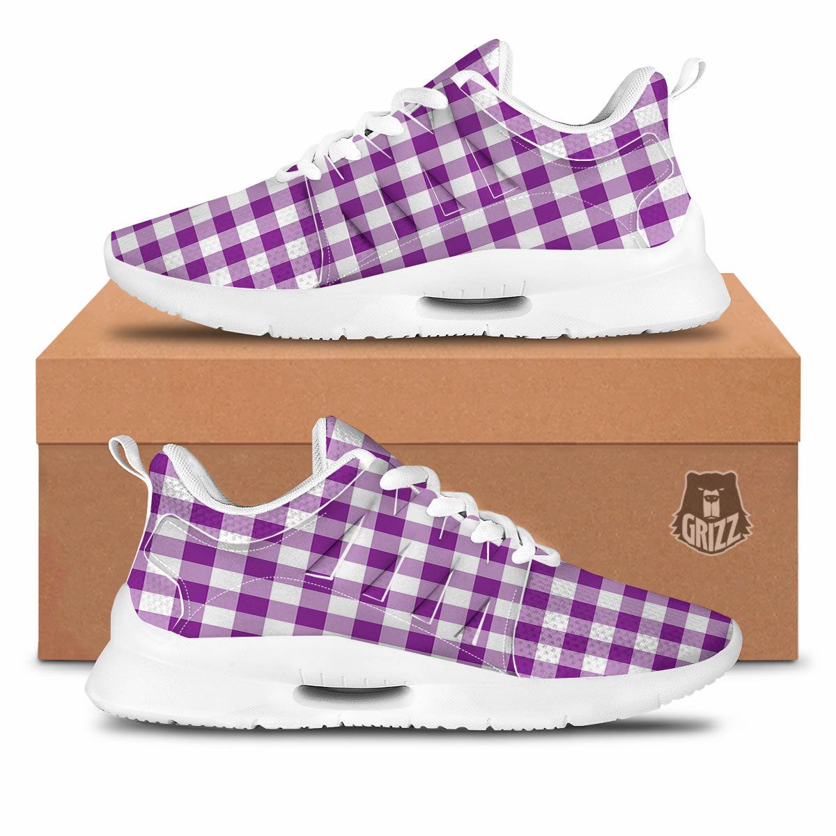 Checkered White And Purple Print Pattern Tennis Shoes-grizzshop