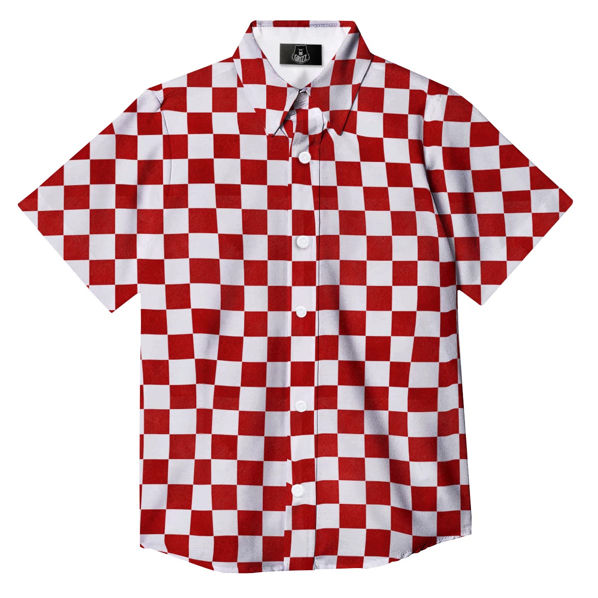 Checkered White And Red Print Pattern Button Up Shirt-grizzshop
