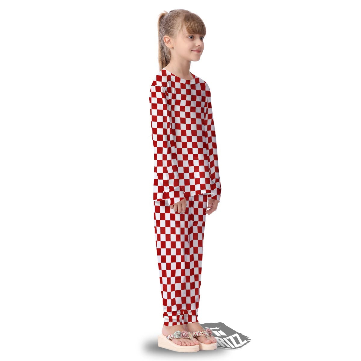Checkered White And Red Print Pattern Kid's Pajamas-grizzshop