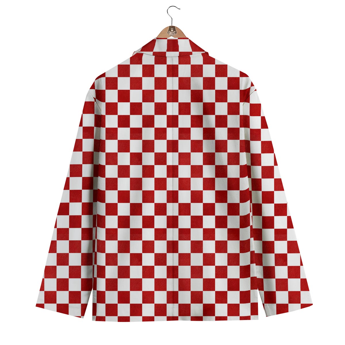 Checkered White And Red Print Pattern Men's Blazer-grizzshop