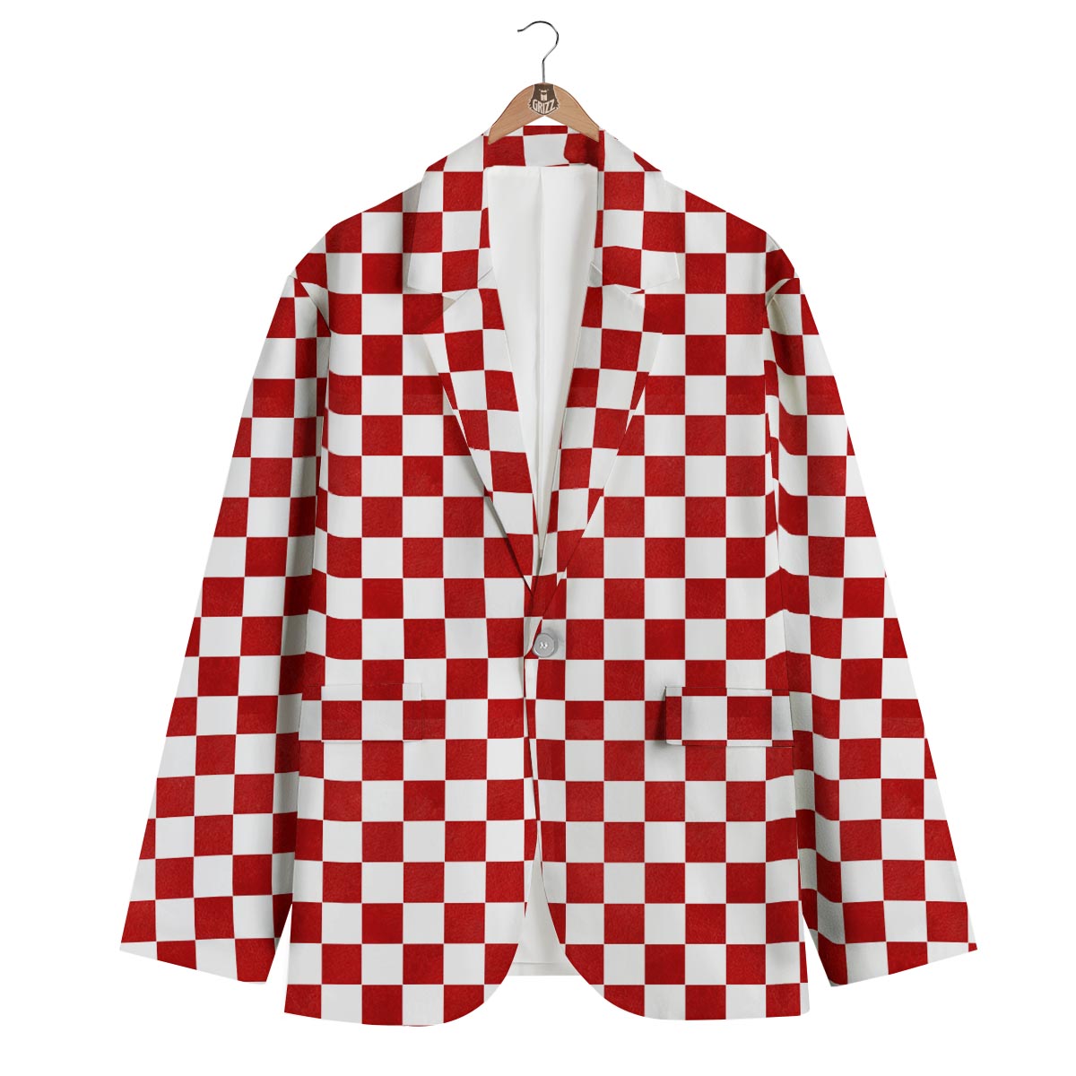 Checkered White And Red Print Pattern Men's Blazer-grizzshop