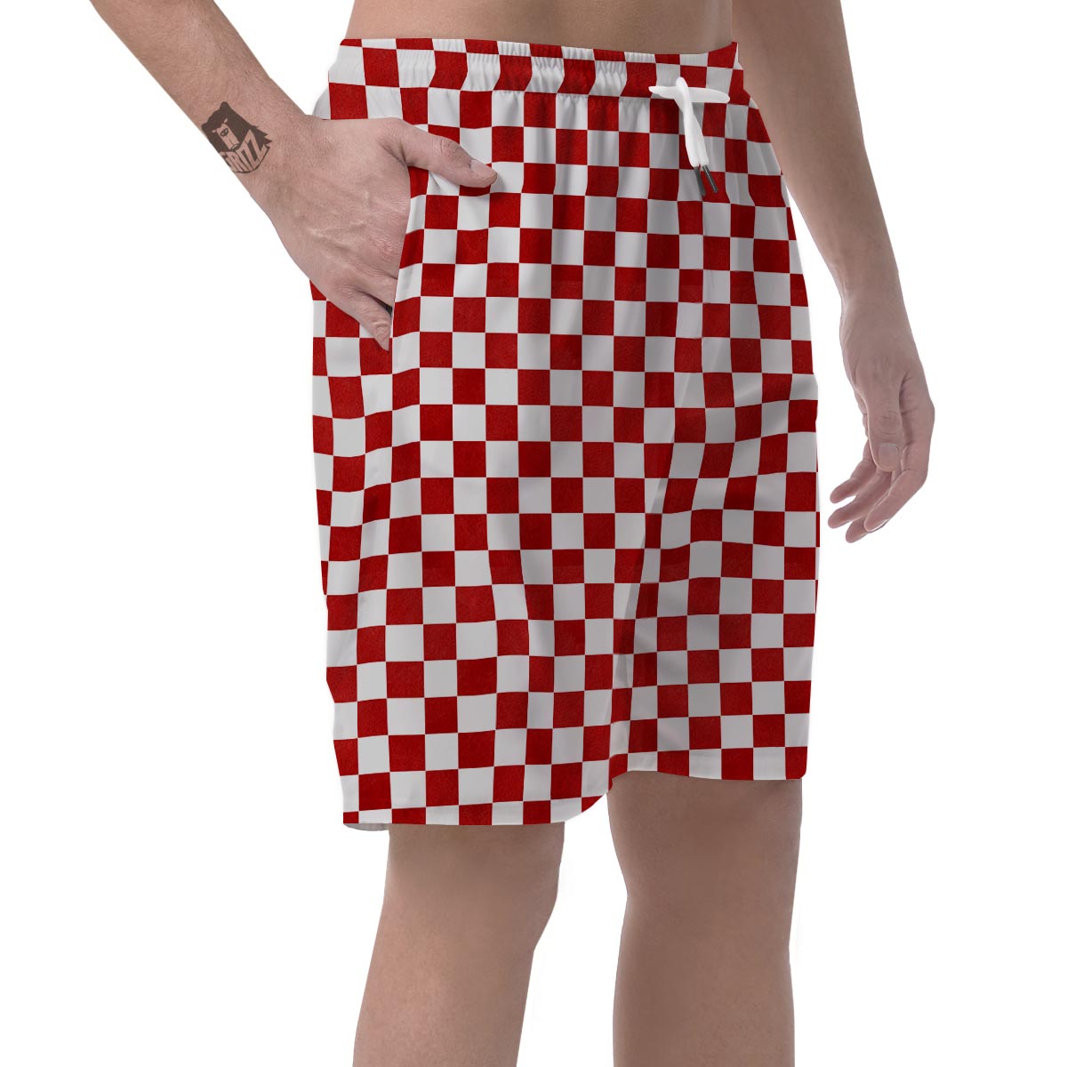 Checkered White And Red Print Pattern Men's Shorts-grizzshop