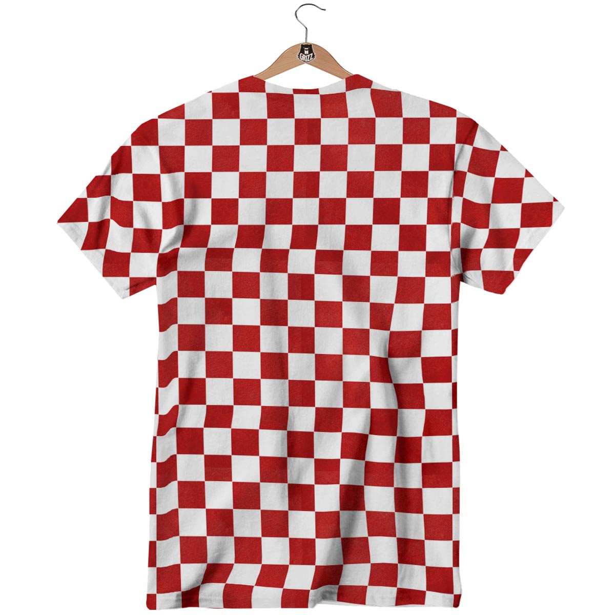 Checkered White And Red Print Pattern T-Shirt-grizzshop