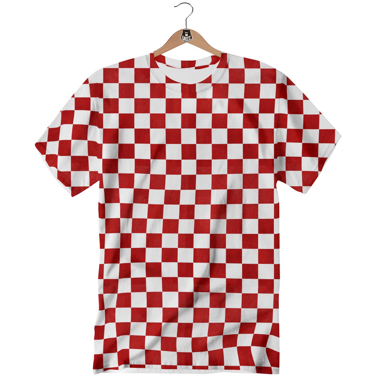 Checkered White And Red Print Pattern T-Shirt-grizzshop