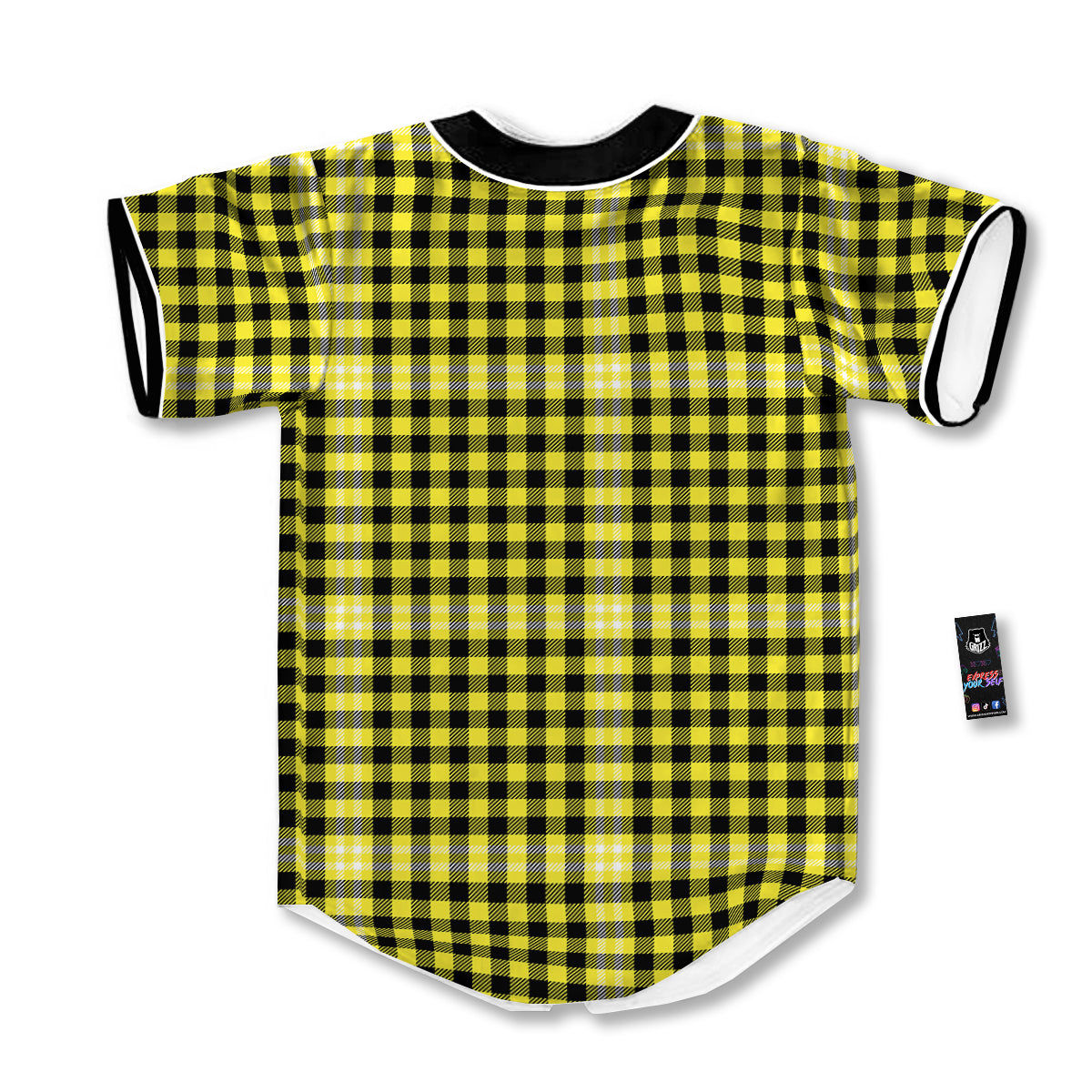 Checkered Yellow And Black Print Pattern Baseball Jersey-grizzshop