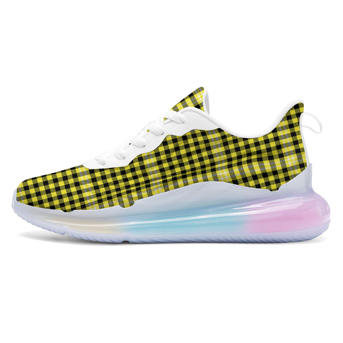 Checkered Yellow And Black Print Pattern Running Sneakers-grizzshop
