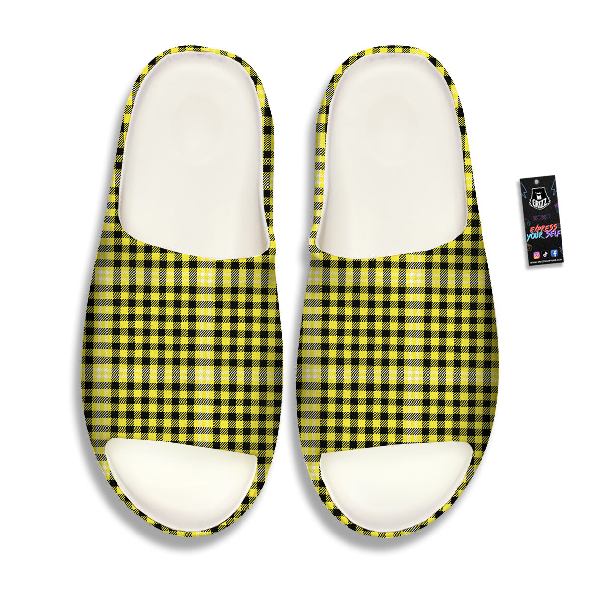 Checkered Yellow And Black Print Pattern Sandals-grizzshop