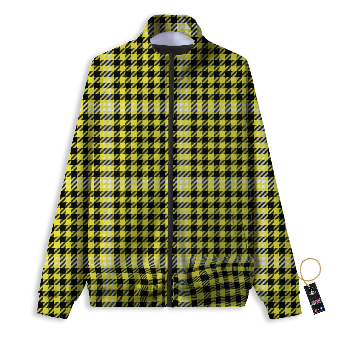 Checkered Yellow And Black Print Pattern Track Jacket-grizzshop