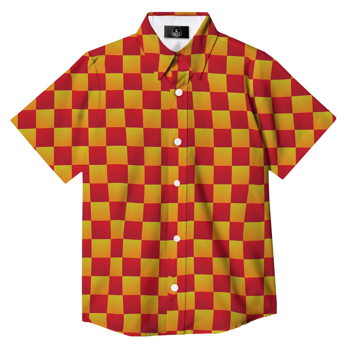 Checkered Yellow And Red Print Pattern Button Up Shirt-grizzshop