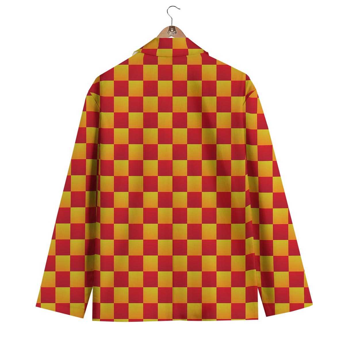 Checkered Yellow And Red Print Pattern Men's Blazer-grizzshop
