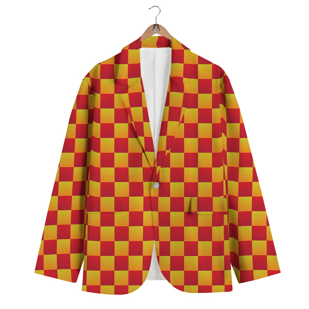 Checkered Yellow And Red Print Pattern Men's Blazer-grizzshop