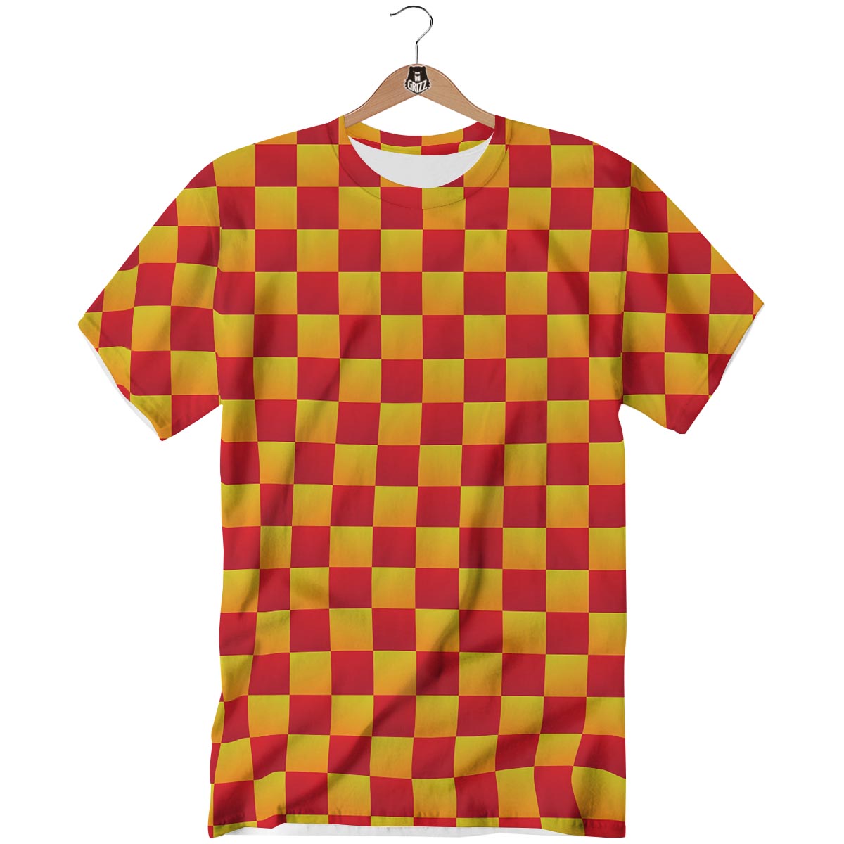 Checkered Yellow And Red Print Pattern T-Shirt-grizzshop