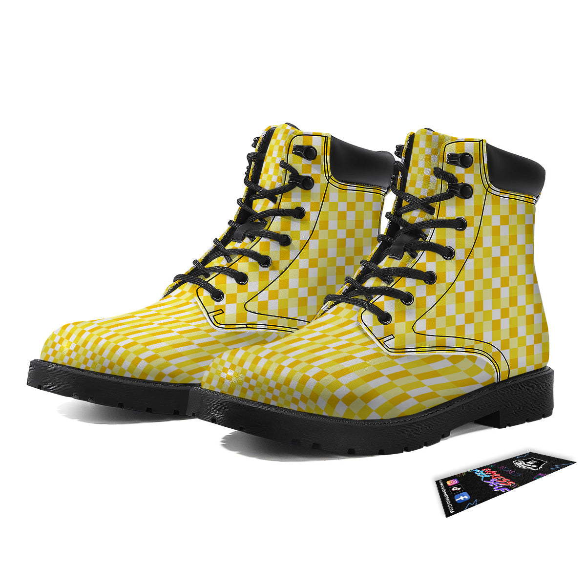 Checkered Yellow And White Print Pattern Boots-grizzshop