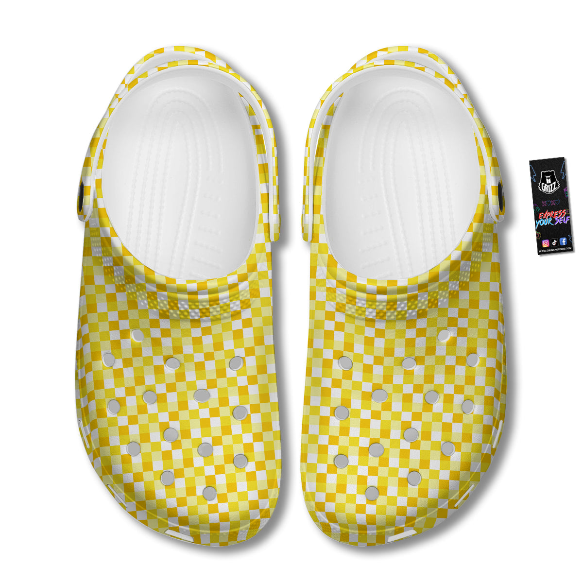 Checkered Yellow And White Print Pattern Clog-grizzshop