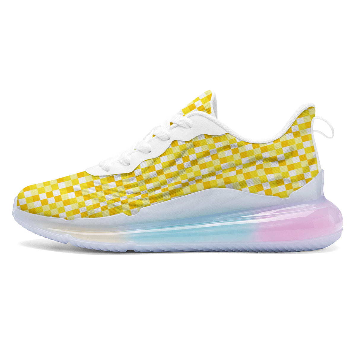 Checkered Yellow And White Print Pattern Running Sneakers-grizzshop