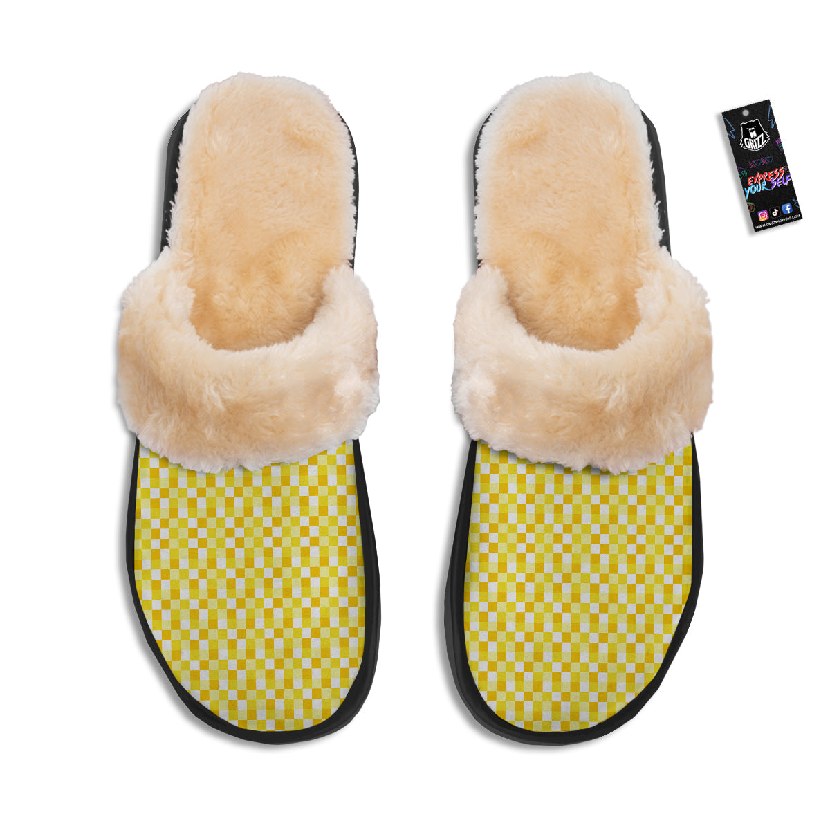Checkered Yellow And White Print Pattern Slippers-grizzshop