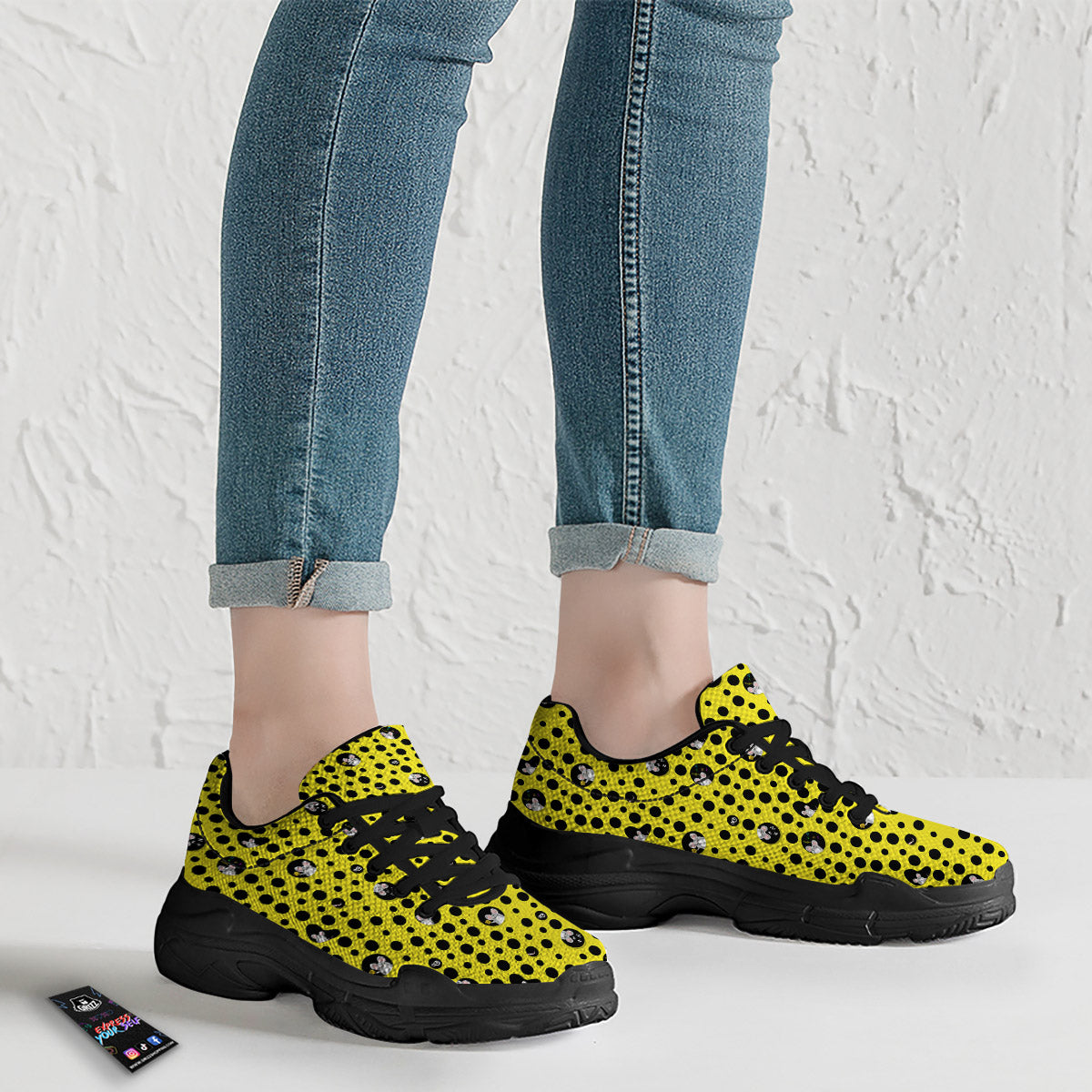 Cheese Cartoon Print Pattern Black Chunky Shoes-grizzshop