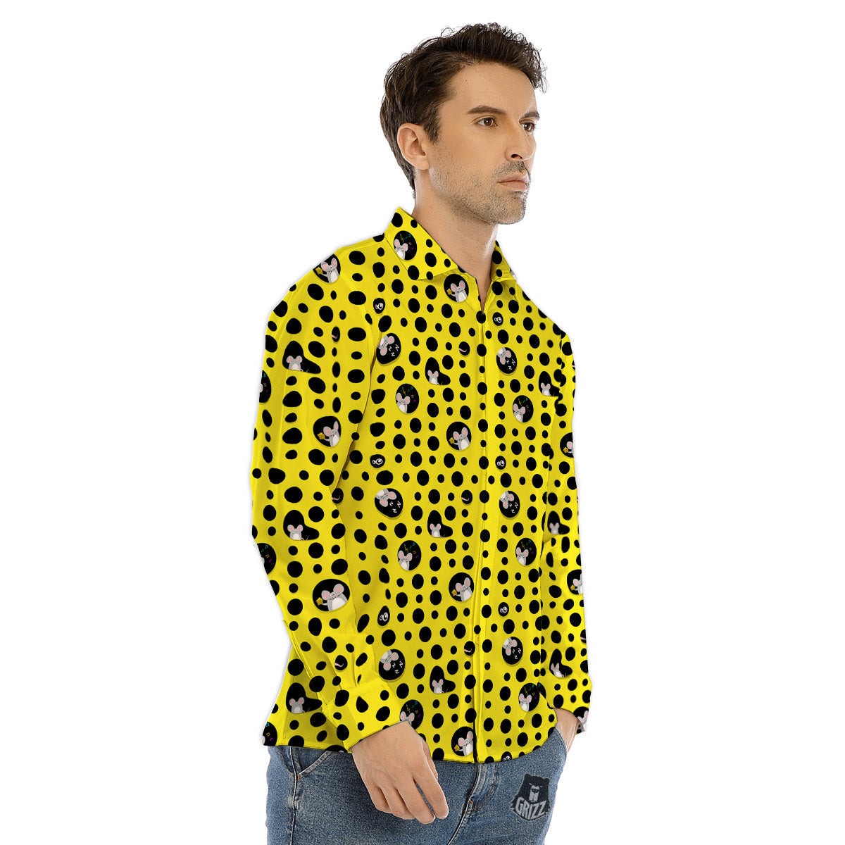 Cheese Cartoon Print Pattern Men's Dress Shirts-grizzshop