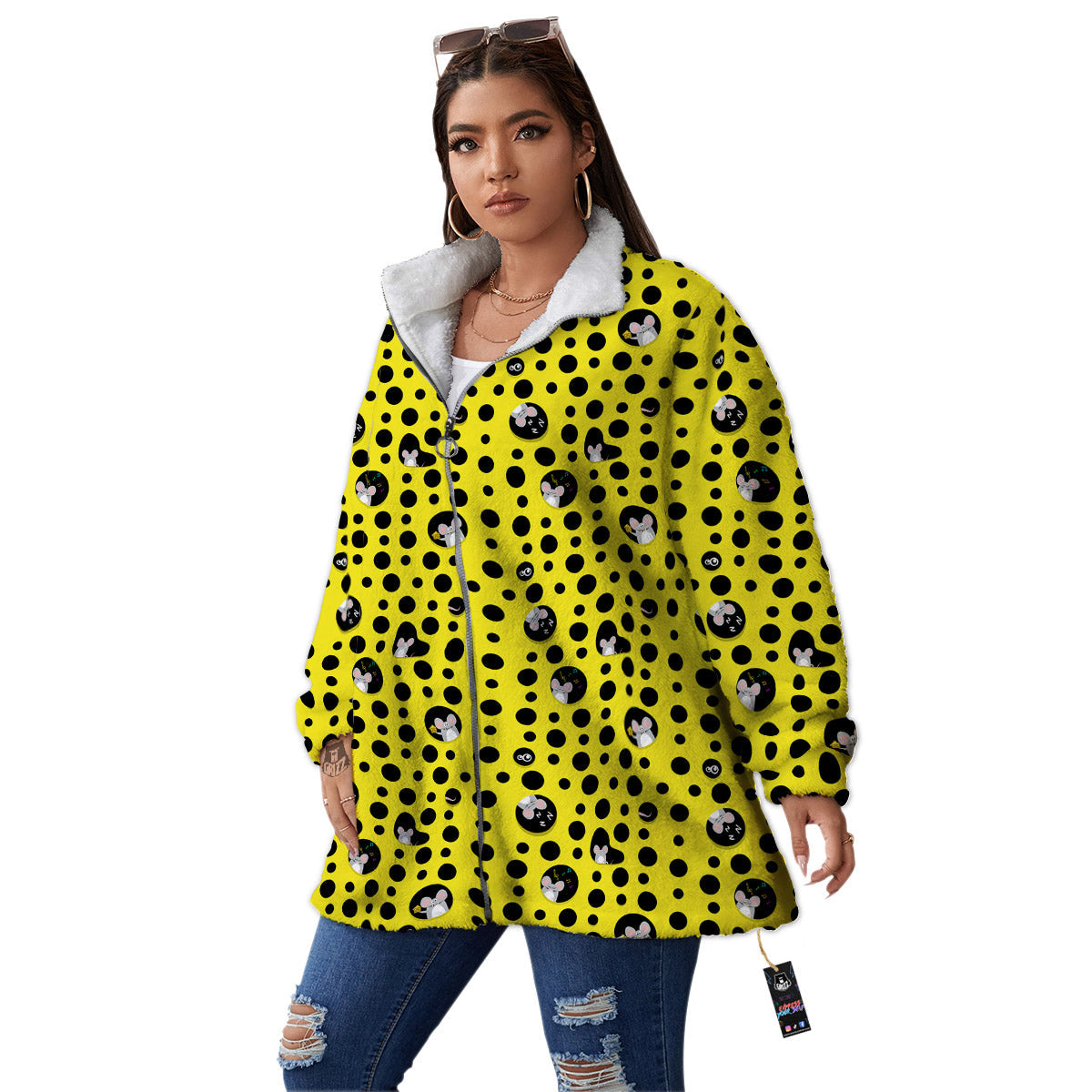 Cheese Cartoon Print Pattern Women's Sherpa Jacket-grizzshop