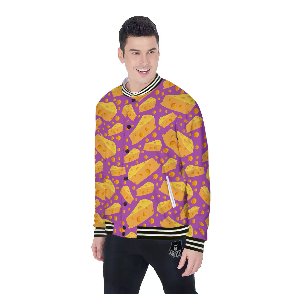 Cheese Holes And Purple Print Pattern Baseball Jacket-grizzshop