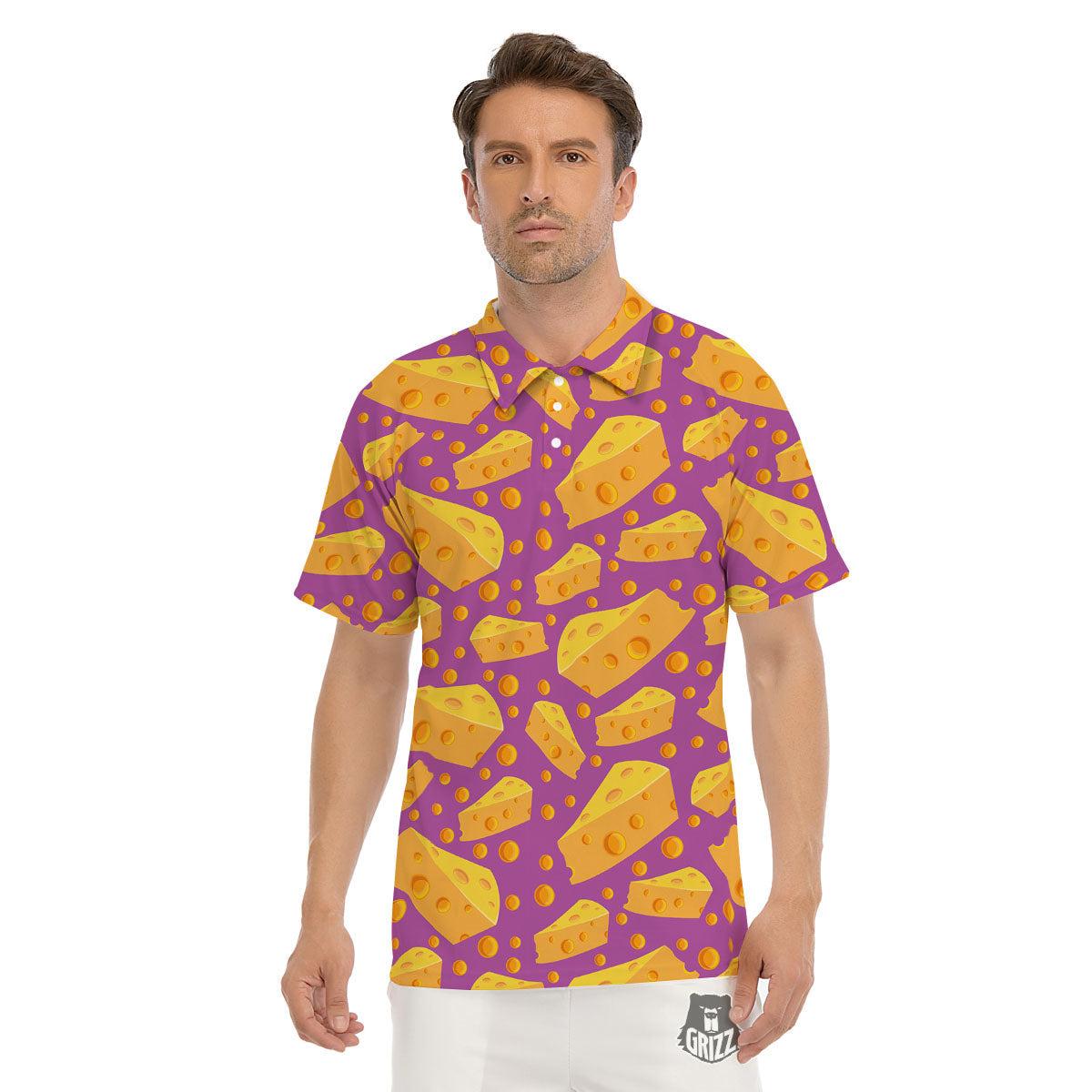 Cheese Holes And Purple Print Pattern Men's Golf Shirts-grizzshop