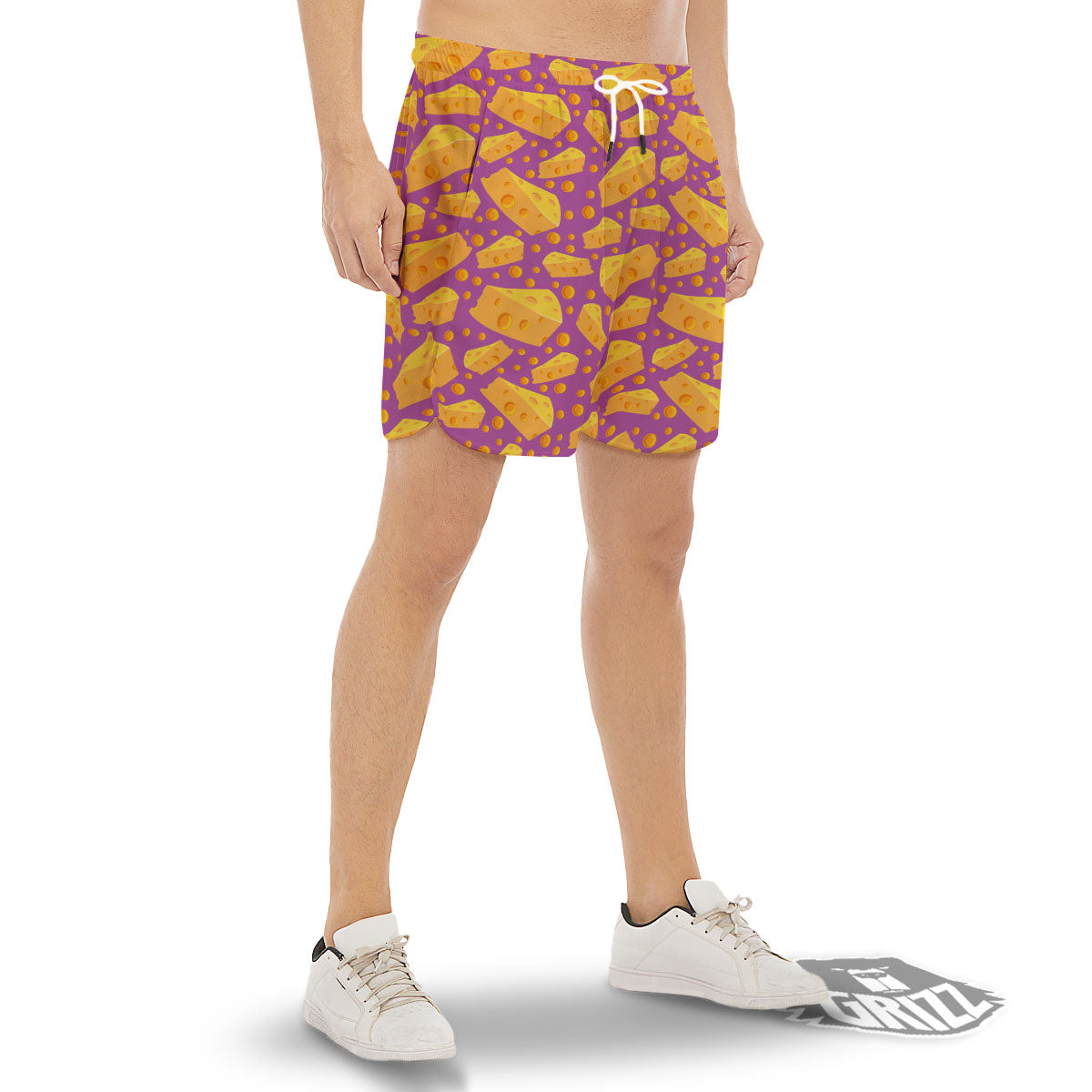 Cheese Holes And Purple Print Pattern Men's Gym Shorts-grizzshop
