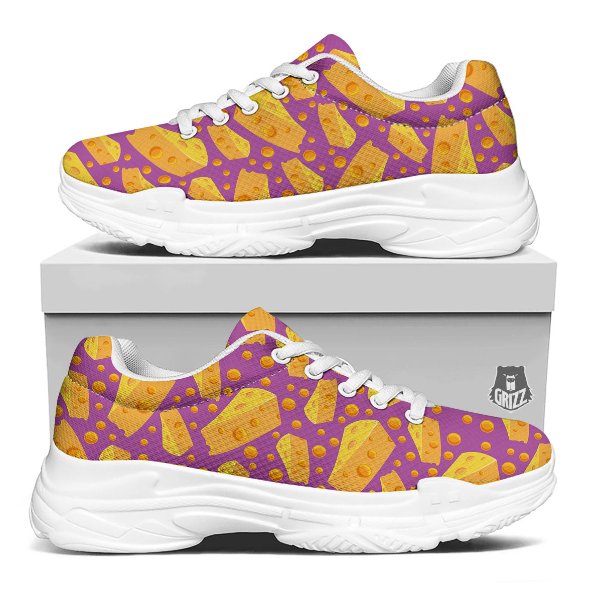 Cheese Holes And Purple Print Pattern White Chunky Shoes-grizzshop