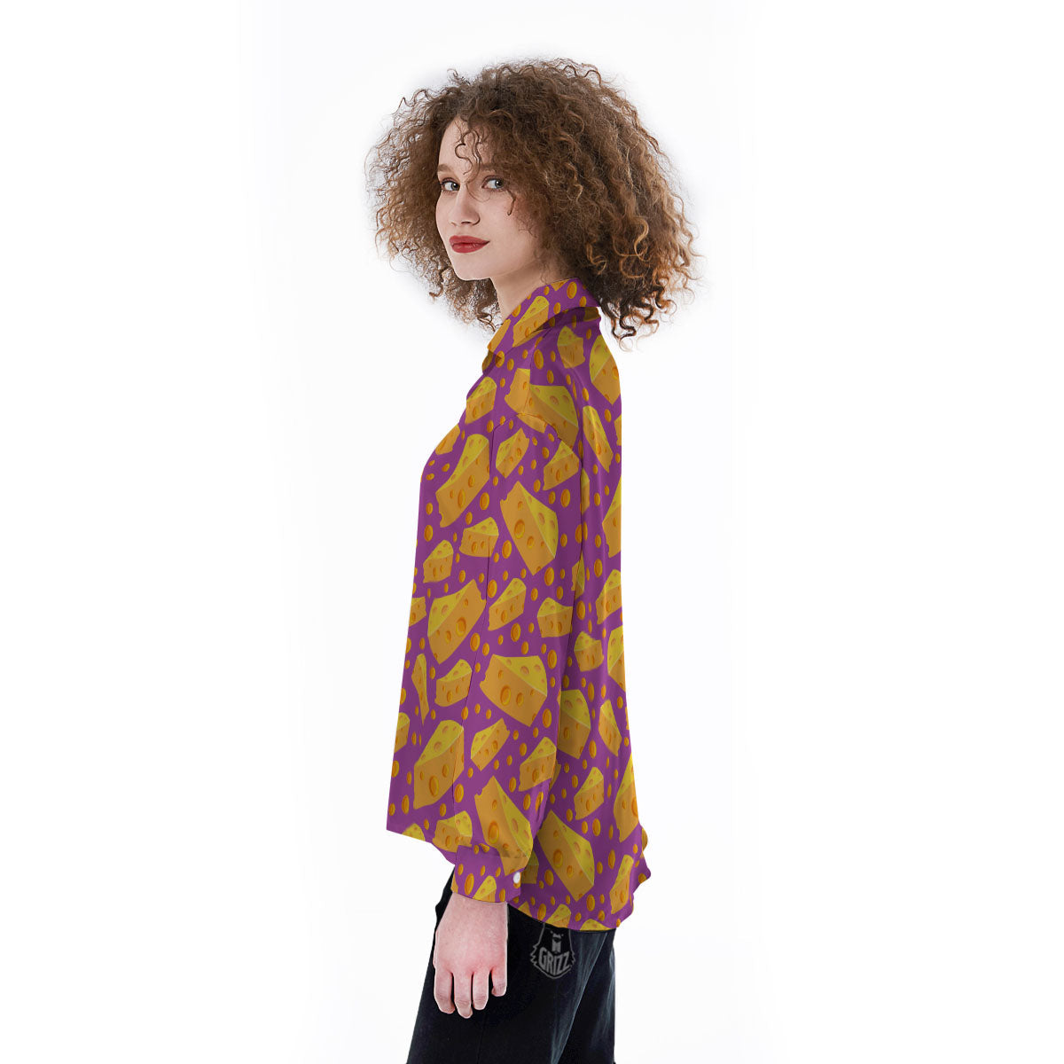 Cheese Holes And Purple Print Pattern Women's Long Sleeve Shirts-grizzshop