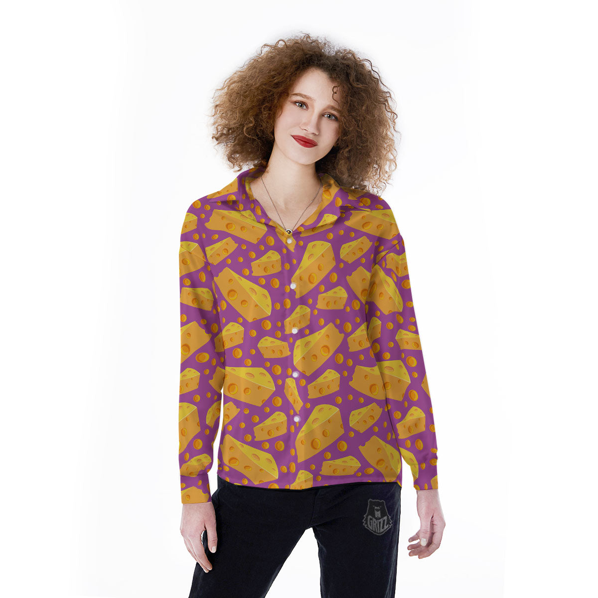 Cheese Holes And Purple Print Pattern Women's Long Sleeve Shirts-grizzshop
