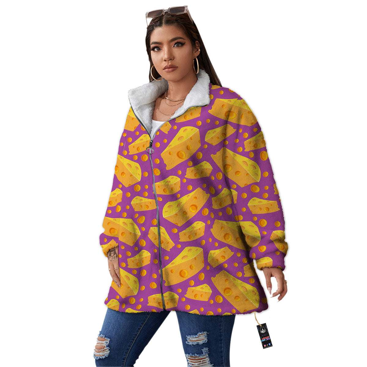 Cheese Holes And Purple Print Pattern Women's Sherpa Jacket-grizzshop