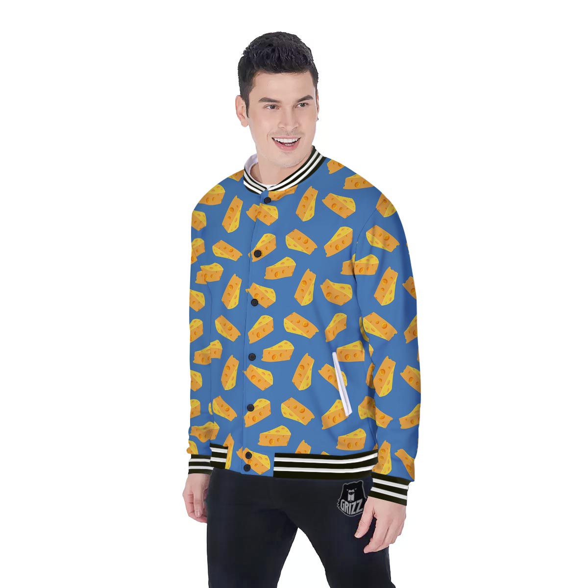 Cheese Slice Print Pattern Baseball Jacket-grizzshop