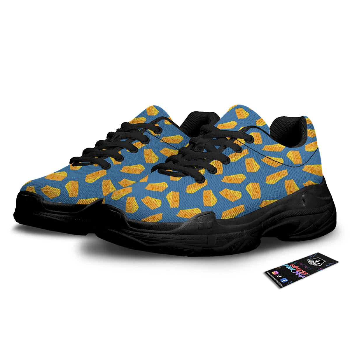 Cheese Slice Print Pattern Black Chunky Shoes-grizzshop
