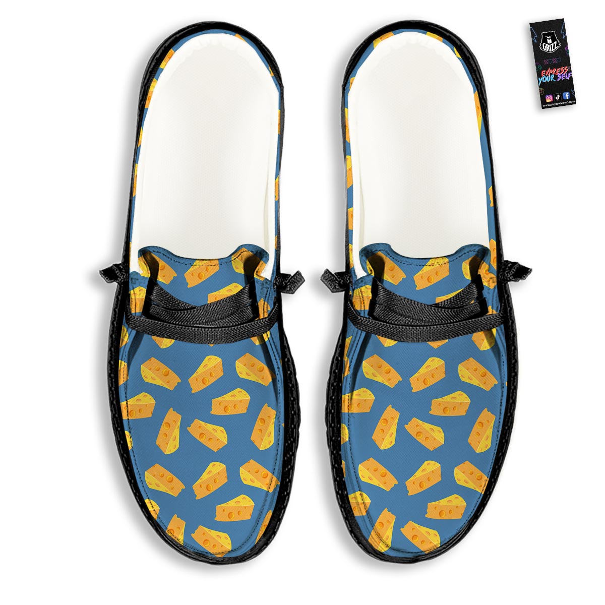 Cheese Slice Print Pattern Black Loafers-grizzshop