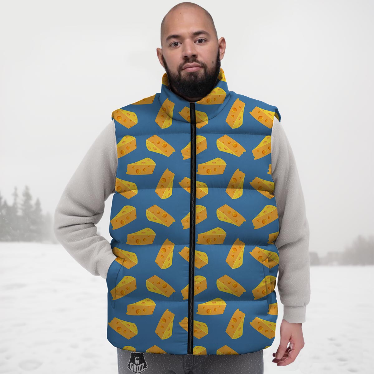 Cheese Slice Print Pattern Down Vest-grizzshop