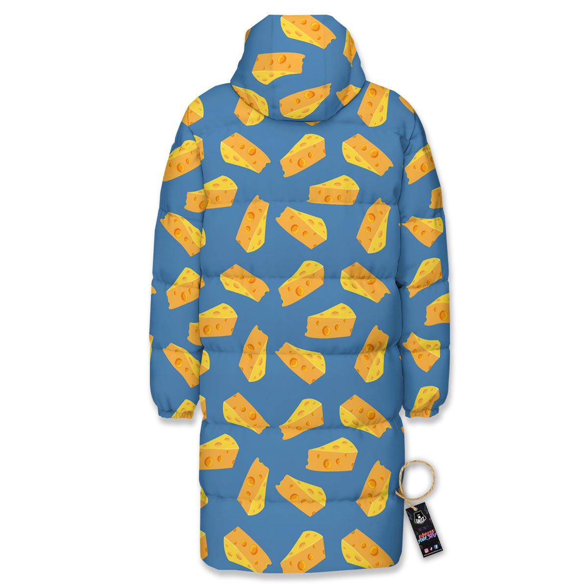 Cheese Slice Print Pattern Long Down Jacket-grizzshop