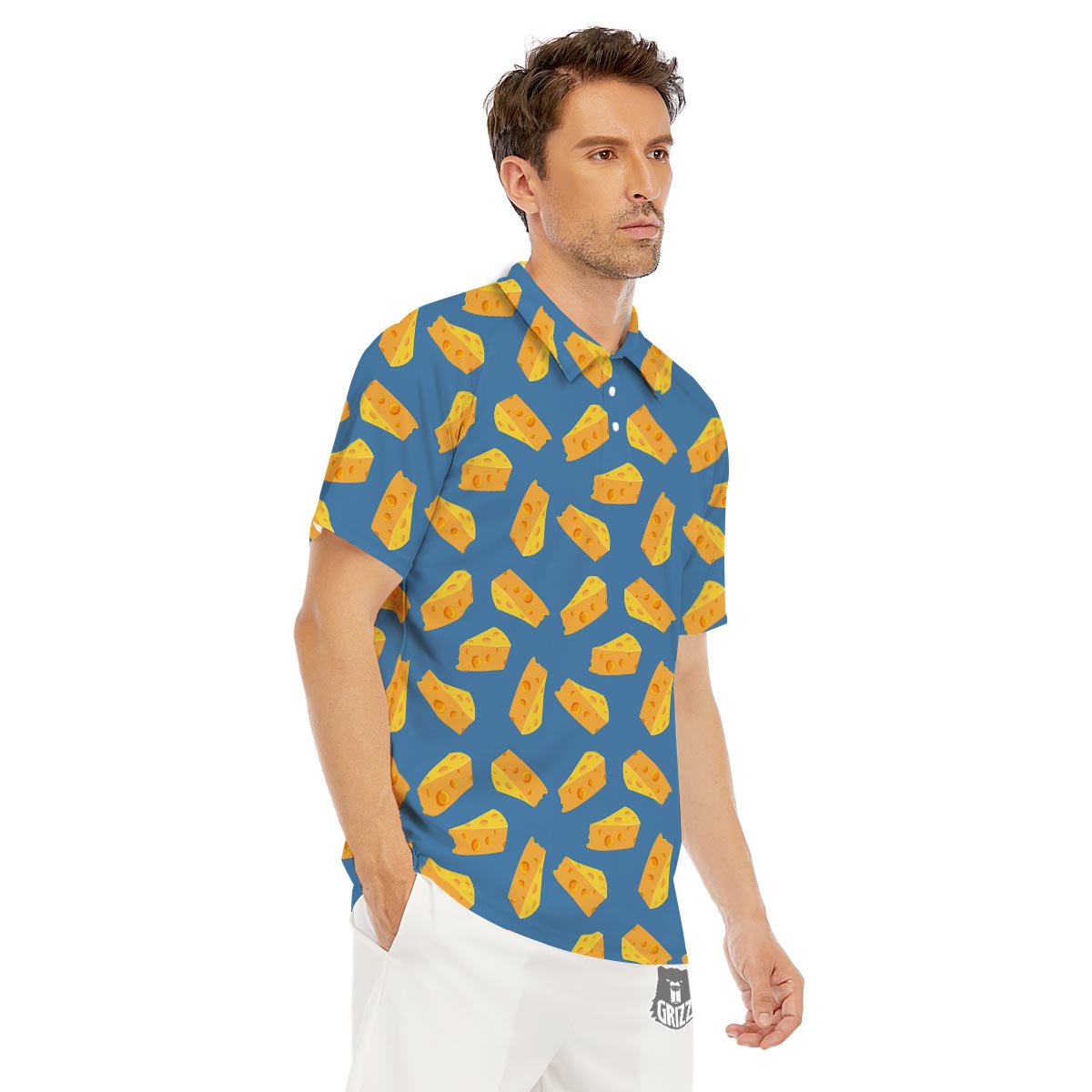 Cheese Slice Print Pattern Men's Golf Shirts-grizzshop