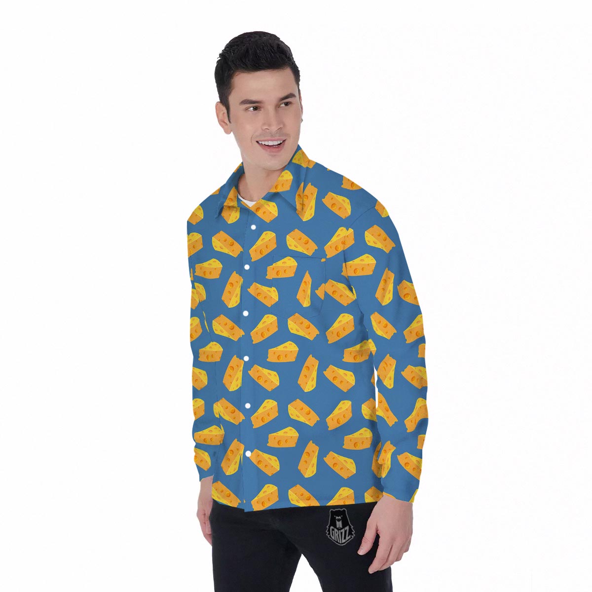 Cheese Slice Print Pattern Men's Long Sleeve Shirts-grizzshop