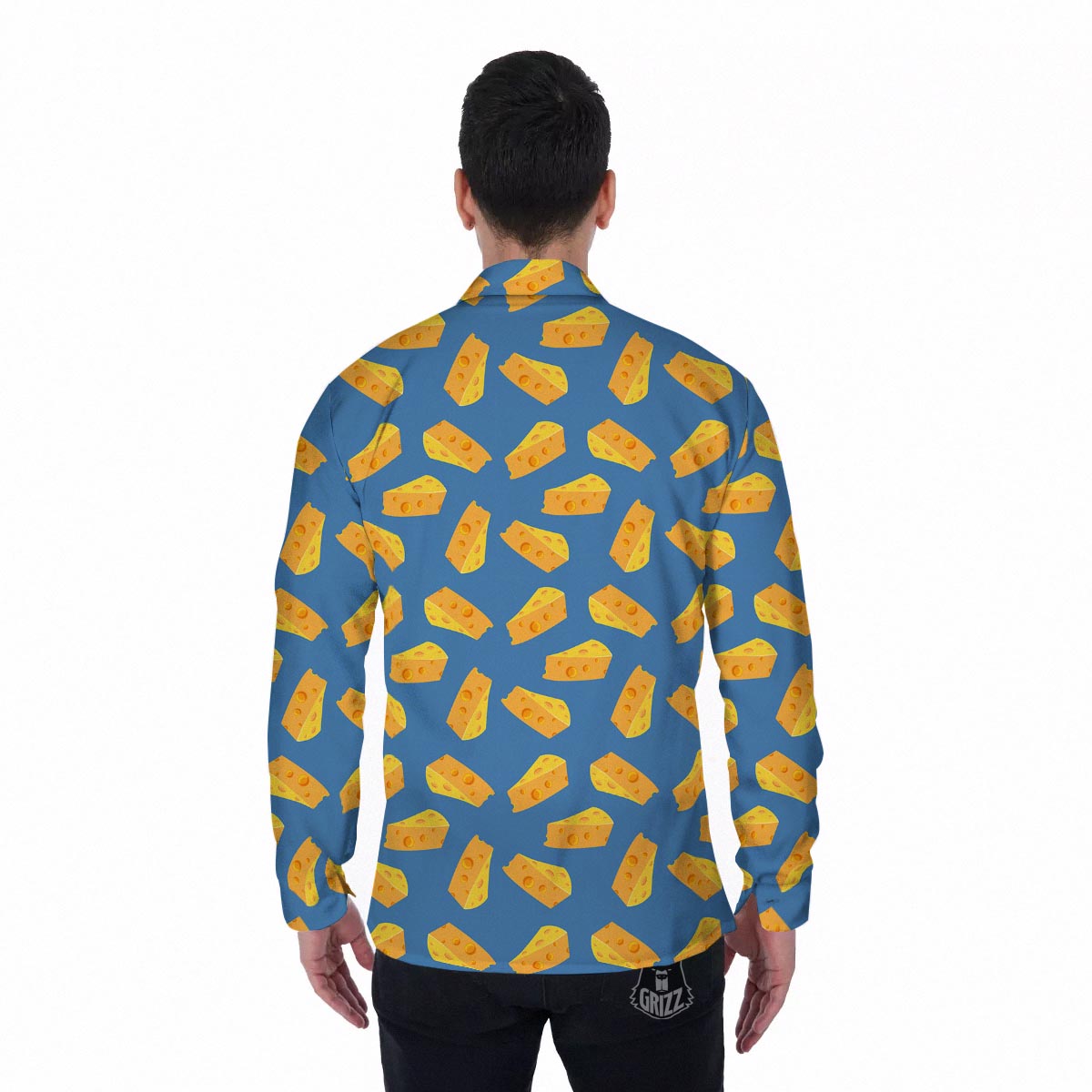 Cheese Slice Print Pattern Men's Long Sleeve Shirts-grizzshop