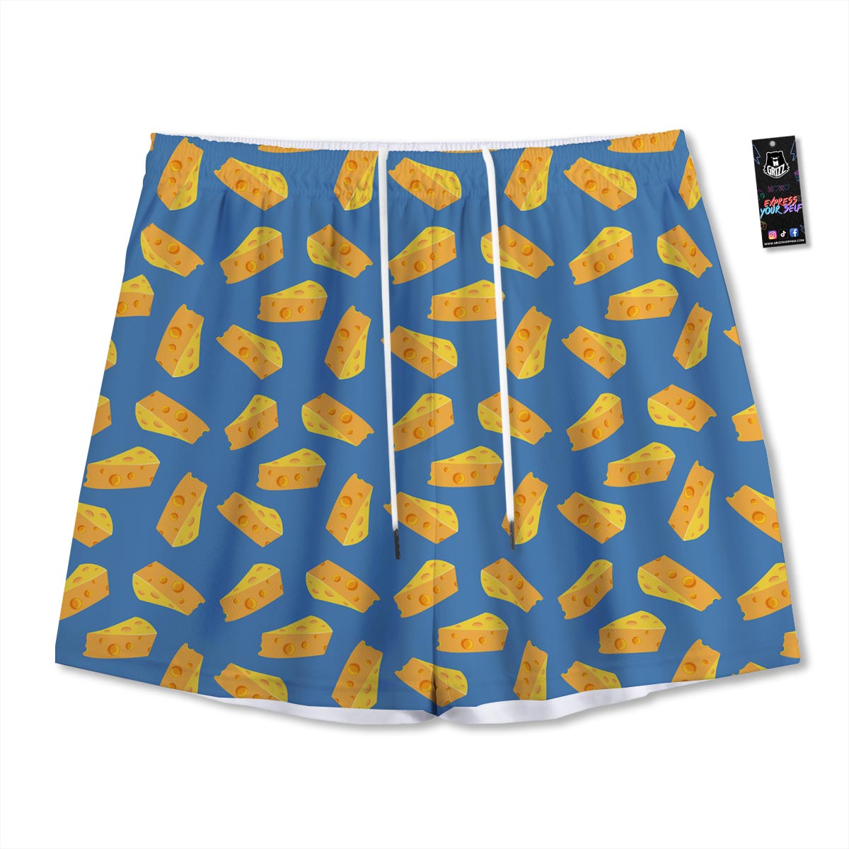 Cheese Slice Print Pattern Mesh Shorts-grizzshop
