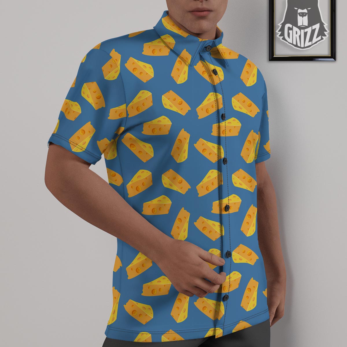 Cheese Slice Print Pattern Untucked Shirts-grizzshop