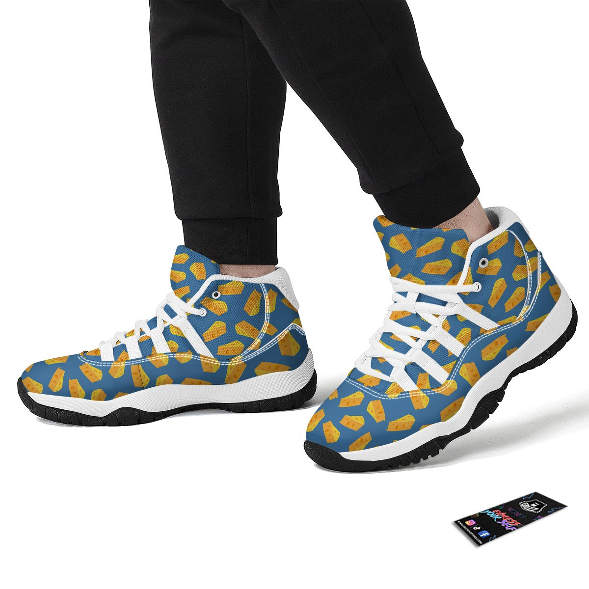 Cheese Slice Print Pattern White Bball Shoes-grizzshop