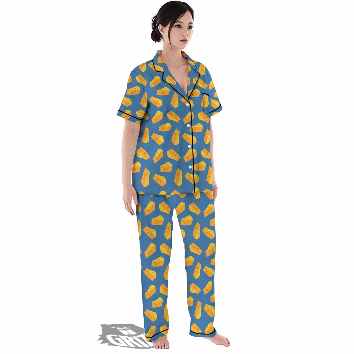 Cheese Slice Print Pattern Women's Pajamas Set-grizzshop